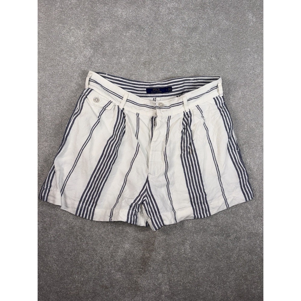 Polo Ralph Lauren 100% Linen Shorts Women's 6 White Blue Striped Beach Resort